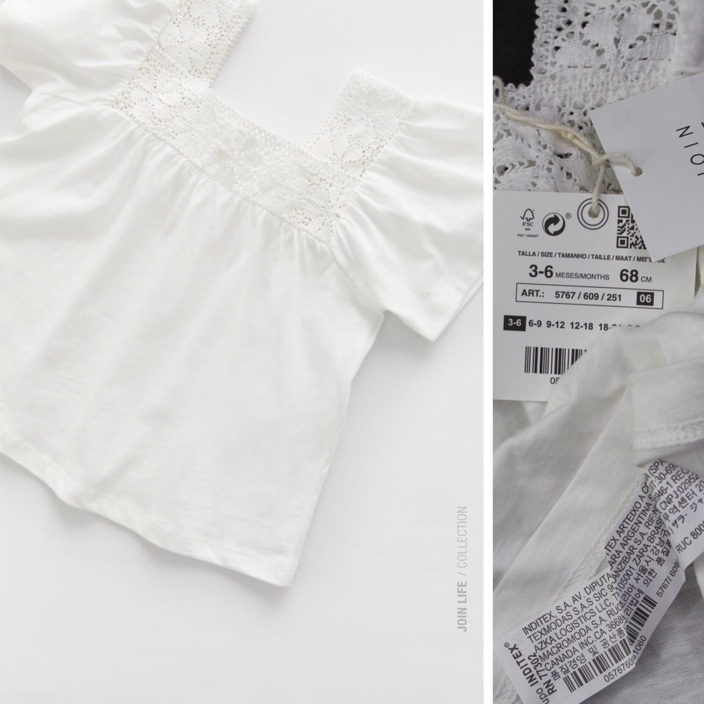 Zara NWT Contrast Crochet Fluttered Sleeves Top 3-6 Months New Zara Baby Top
